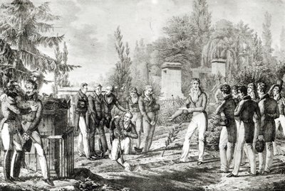 Students from the Ecole Polytechnique at the tomb of Gaspard Monge, September 1818 by Hippolyte Lecomte